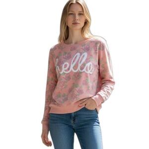FIFTH SUN PINK FLORAL "HELLO" PULLOVER SZ.S EUC.